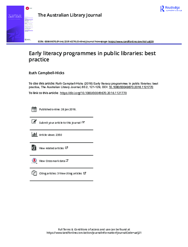 (PDF) Early literacy programmes in public libraries: best practice