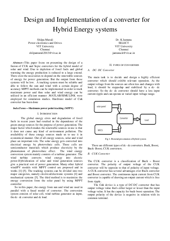(PDF) Design and Implementation of a converter for Hybrid Energy systems