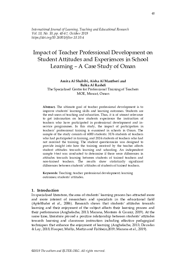 (PDF) Impact of Teacher Professional Development on Student Attitudes ...