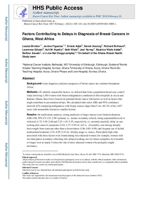 (PDF) Factors contributing to delays in diagnosis of breast cancers in ...