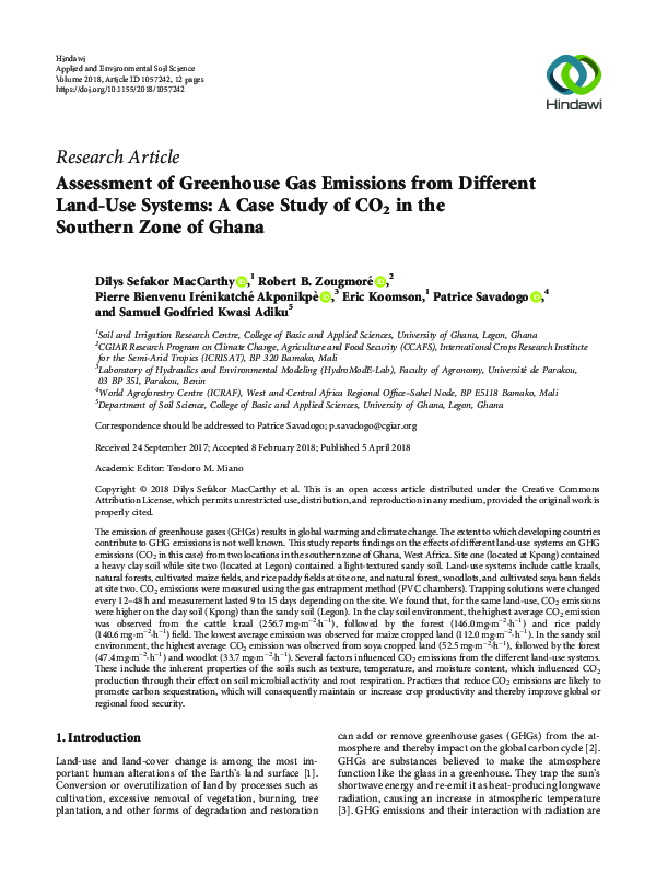 (PDF) Assessment of Greenhouse Gas Emissions from Different Land-Use ...