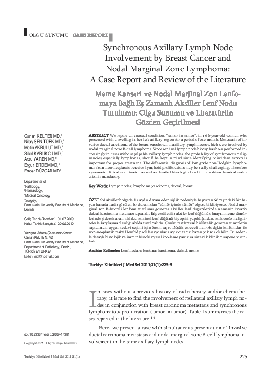 (PDF) Synchronous Axillary Lymph Node Involvement by Breast Cancer and ...