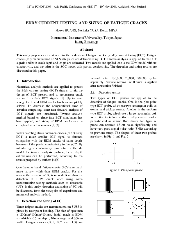 (PDF) Eddy Current Testing and Sizing of Fatigue Cracks | noritaka yusa ...