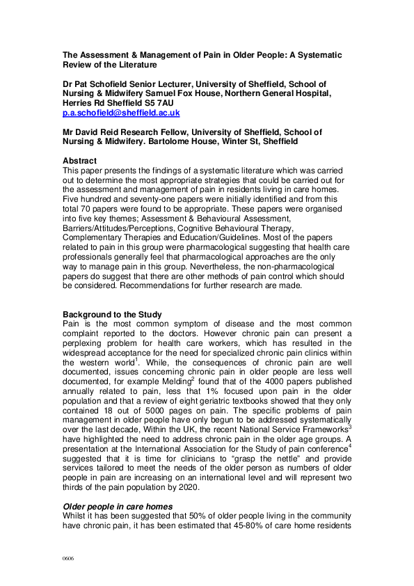 (PDF) The assessment and management of pain in older people: A ...