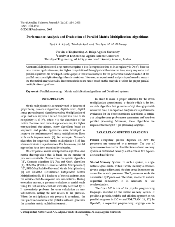 (PDF) Performance analysis and evaluation of parallel, cluster, and ...