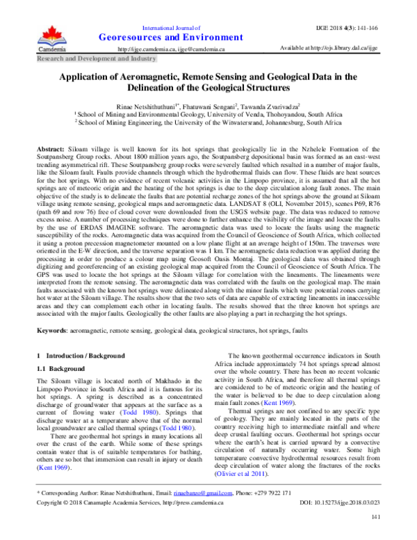 (PDF) Application of Aeromagnetic, Remote Sensing and Geological Data ...