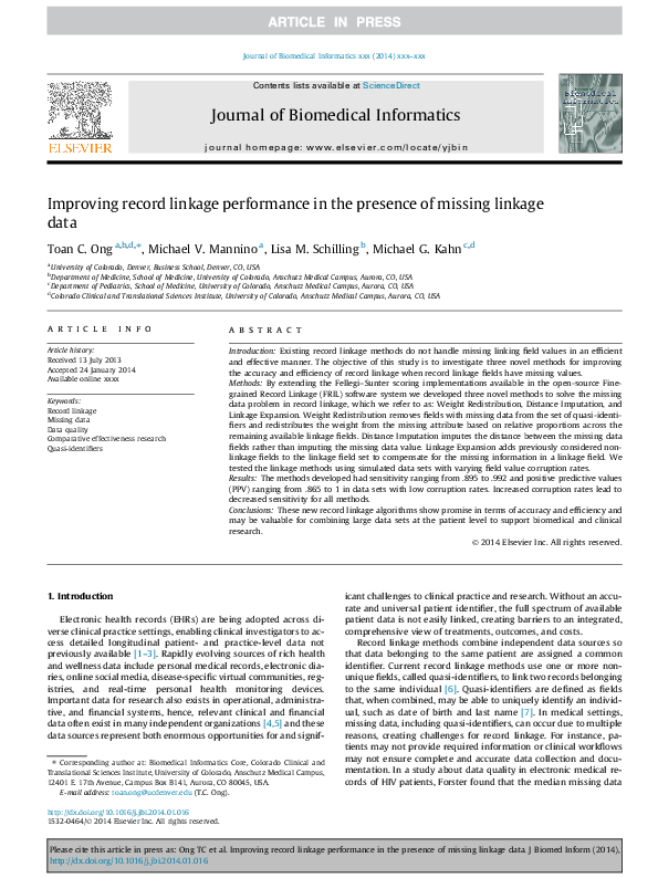(PDF) Improving record linkage performance in the presence of missing ...