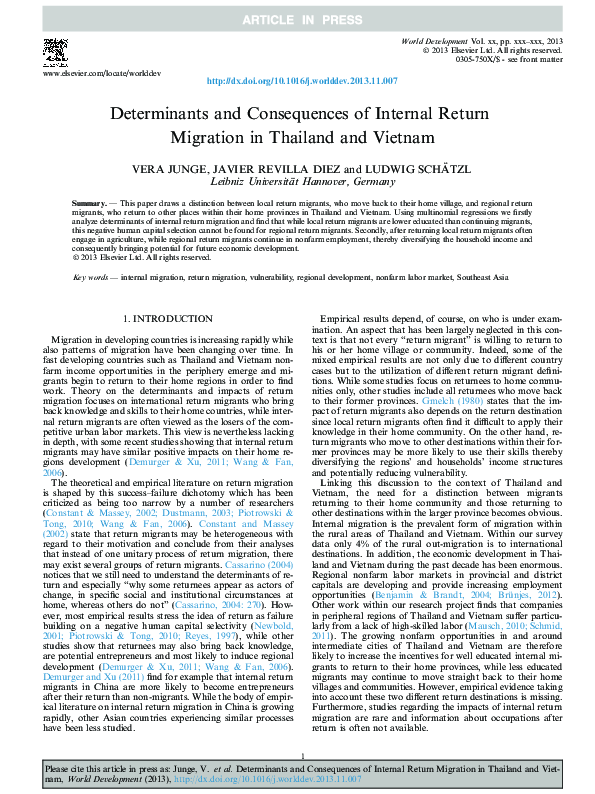 (PDF) Determinants and Consequences of Internal Return Migration in ...