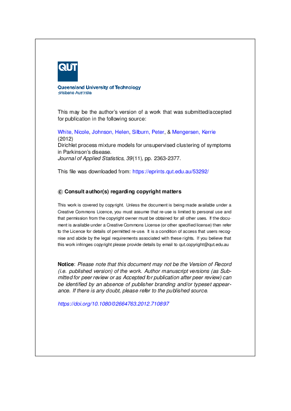 (PDF) Dirichlet process mixture models for unsupervised clustering of ...