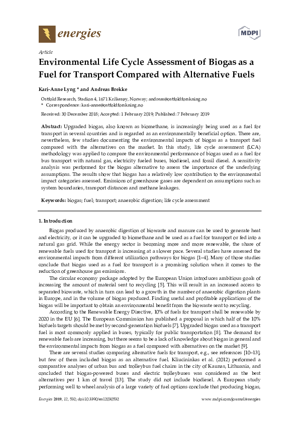 (PDF) Environmental Life Cycle Assessment of Biogas as a Fuel for ...