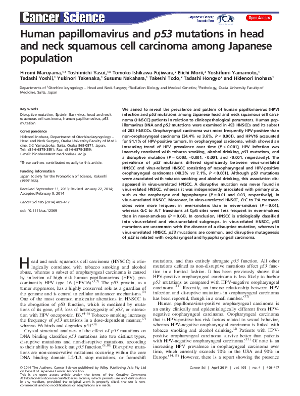 (PDF) Human papillomavirus and p53 mutations in head and neck squamous ...