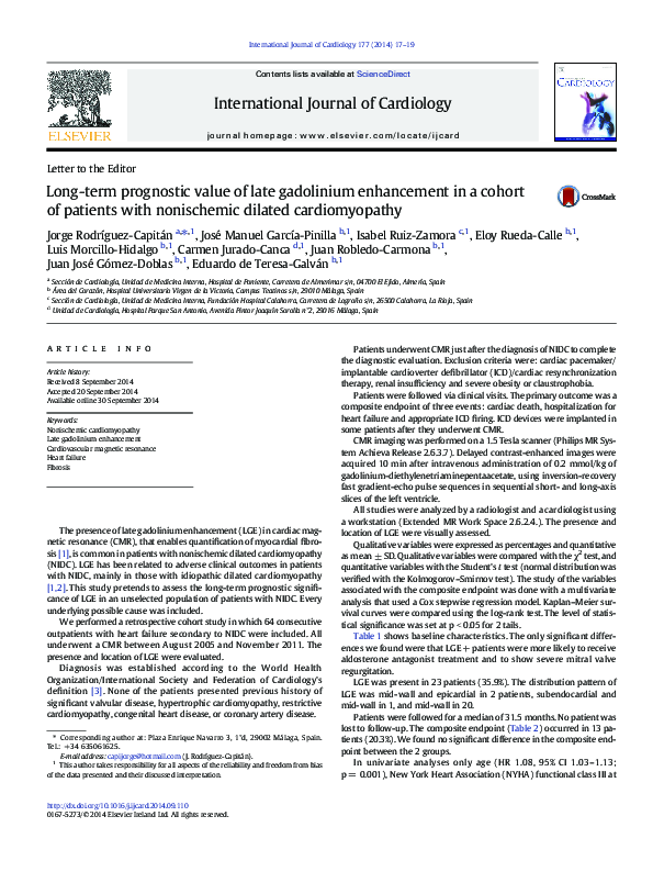 (PDF) Long-term prognostic value of late gadolinium enhancement in a ...