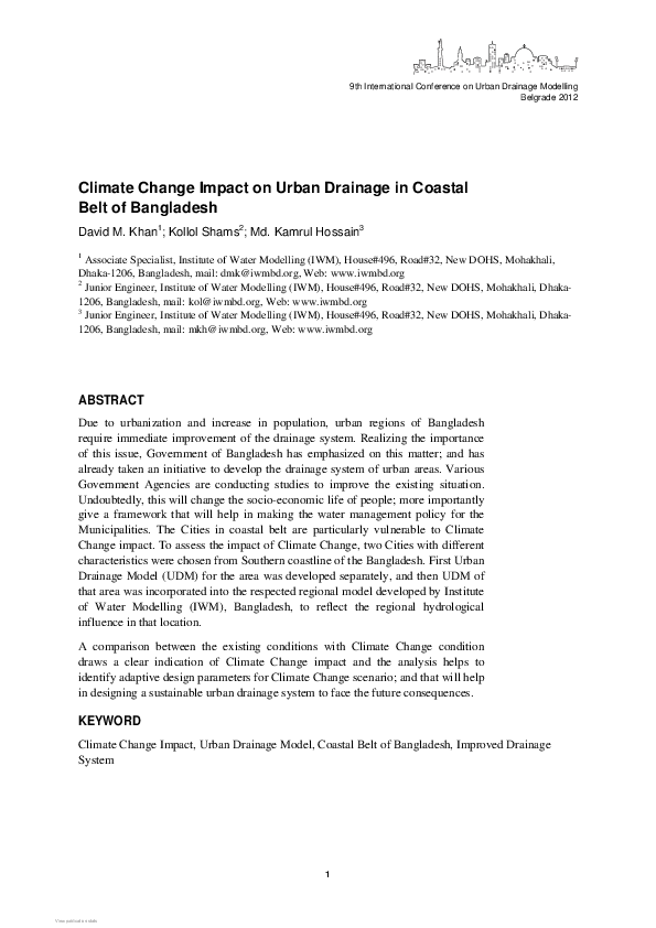 (PDF) Climate Change Impact on Urban Drainage in Coastal Belt of Bangladesh