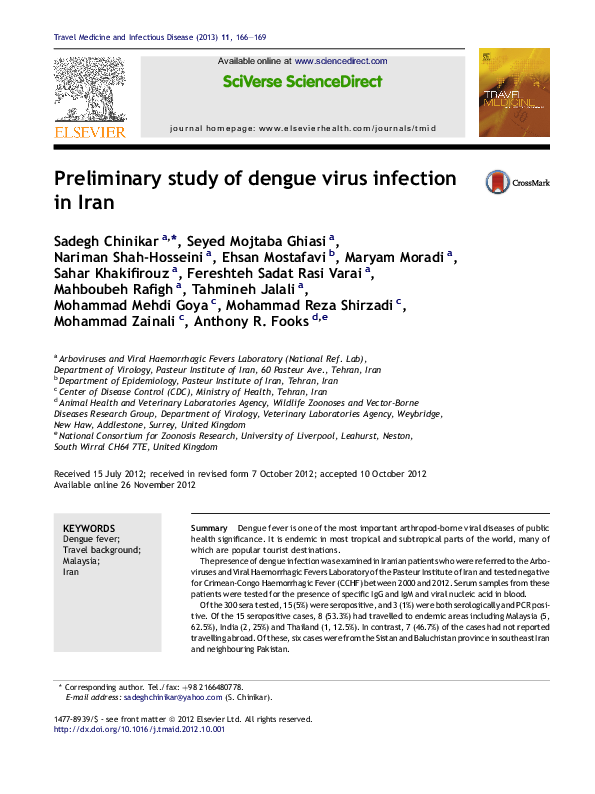 (PDF) Preliminary study of dengue virus infection in Iran