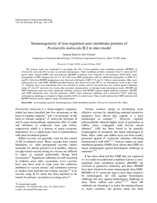 (PDF) Immunogenicity of iron-regulated outer membrane proteins of ...