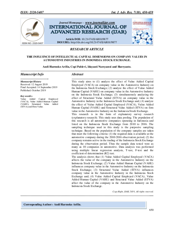 (PDF) The Influence of Intellectual Capital Dimensions on Company ...
