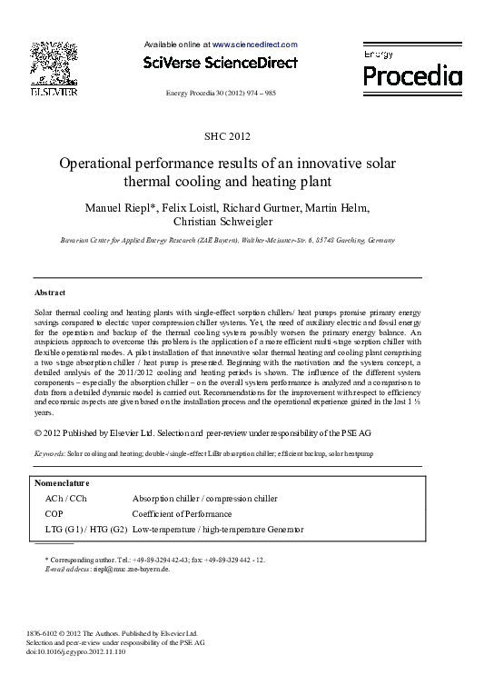 (PDF) Operational Performance Results of an Innovative Solar Thermal ...