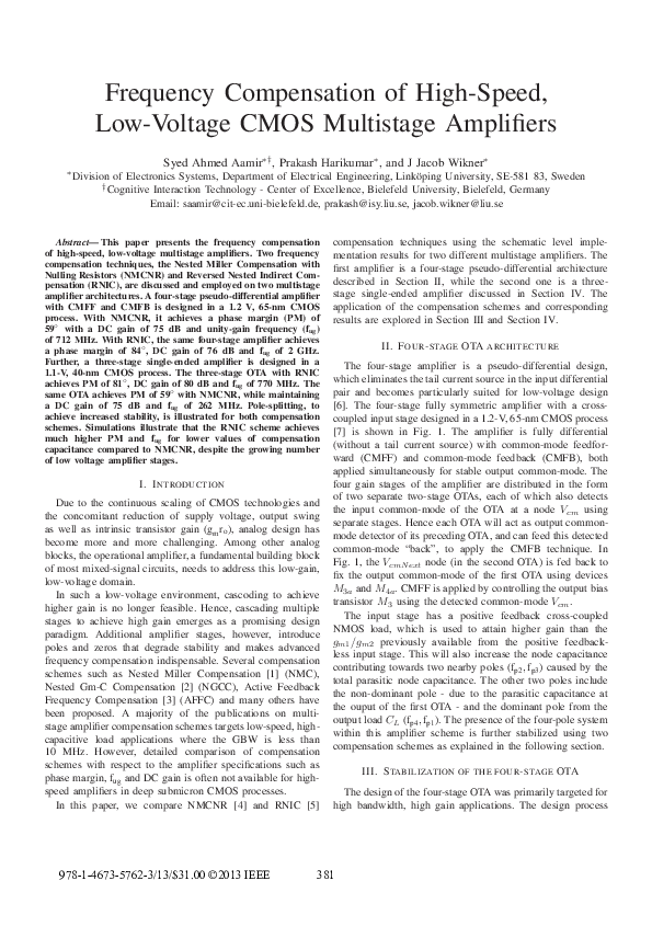 (PDF) Frequency compensation of high-speed, low-voltage CMOS multistage ...