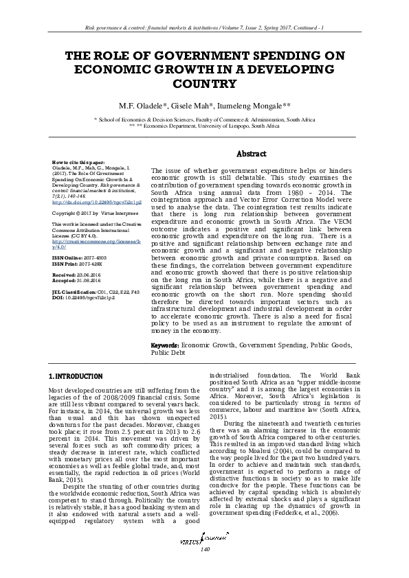(PDF) The Role of Government Spending on Economic Growth in a ...