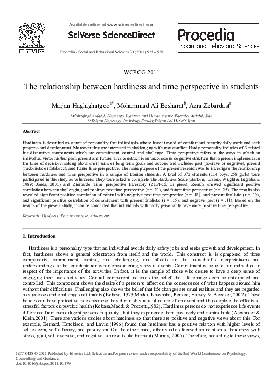 (PDF) The Relationship Between Hardiness and Time Perspective in Students