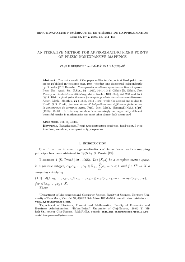 (PDF) An iterative method for approximating fixed points of Presic ...