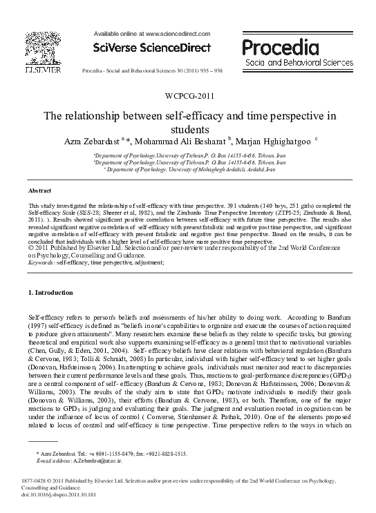 (PDF) The Relationship between Self-Efficacy and Time Perspective in ...