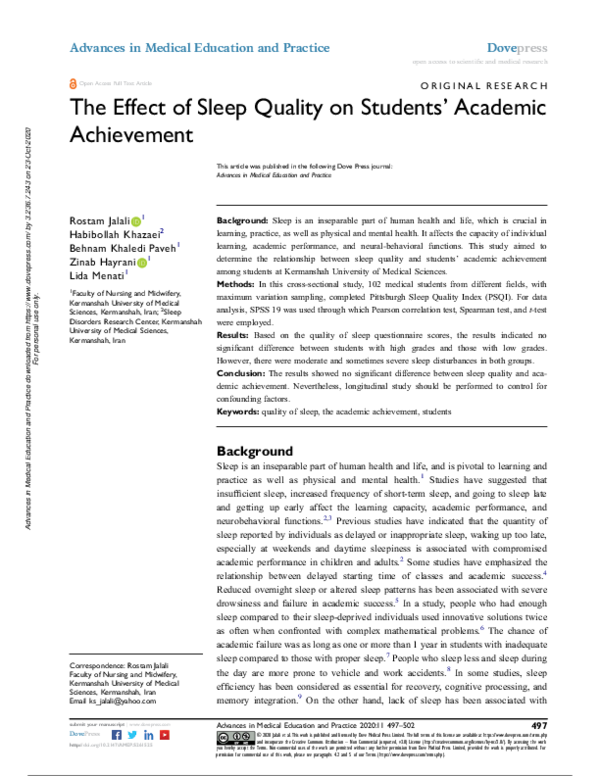 (PDF) The Effect of Sleep Quality on Students’ Academic Achievement