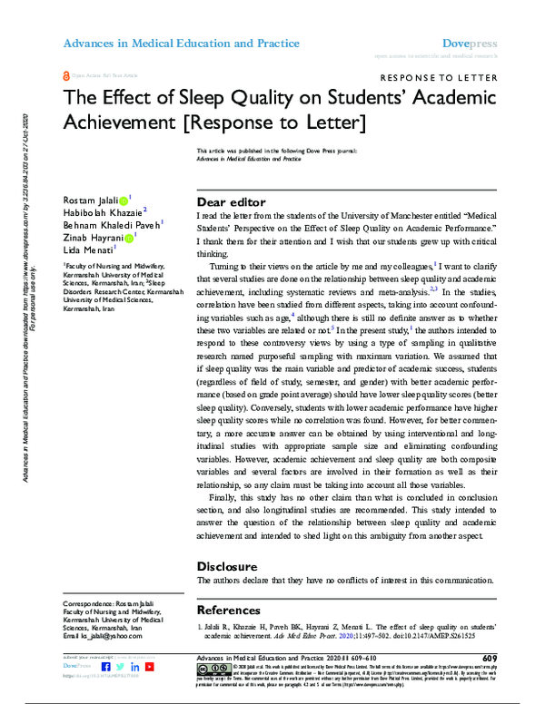 (PDF) The Effect of Sleep Quality on Students’ Academic Achievement ...