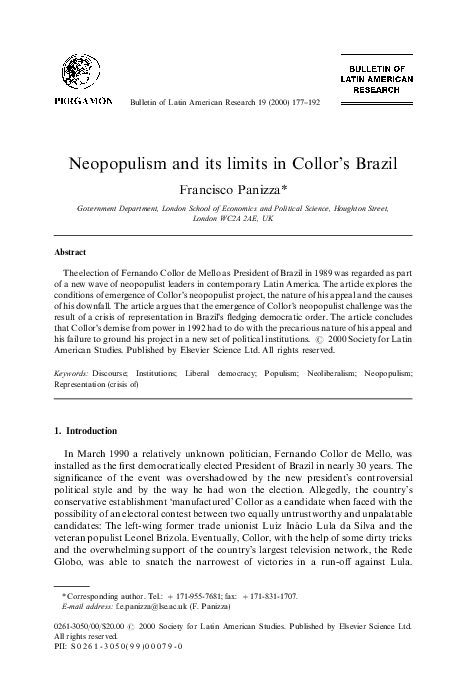 (PDF) Neopopulism and its limits in Collor's Brazil