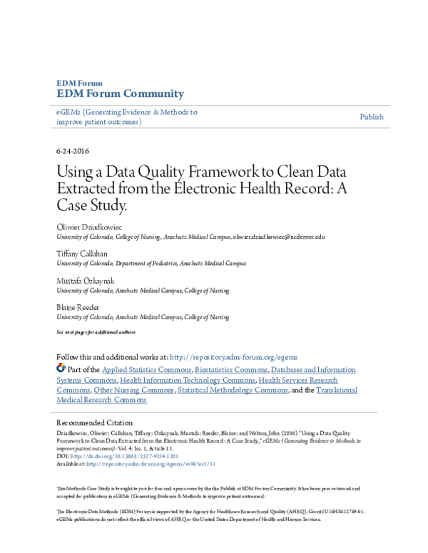 (PDF) Using a Data Quality Framework to Clean Data Extracted from the ...