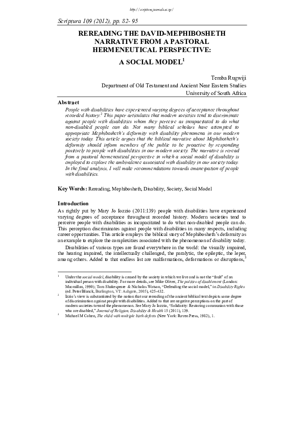 (PDF) Rereading the David-Mephibosheth Narrative from a Pastoral ...