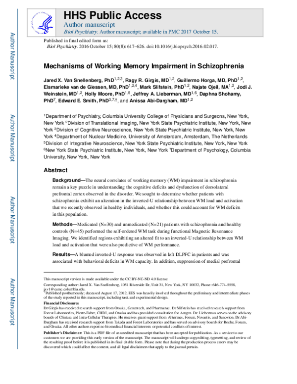 (PDF) Mechanisms of working memory impairment in schizophrenia