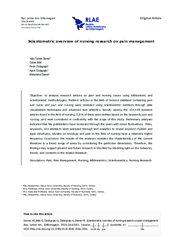 (PDF) Scientometric overview of nursing research on pain management