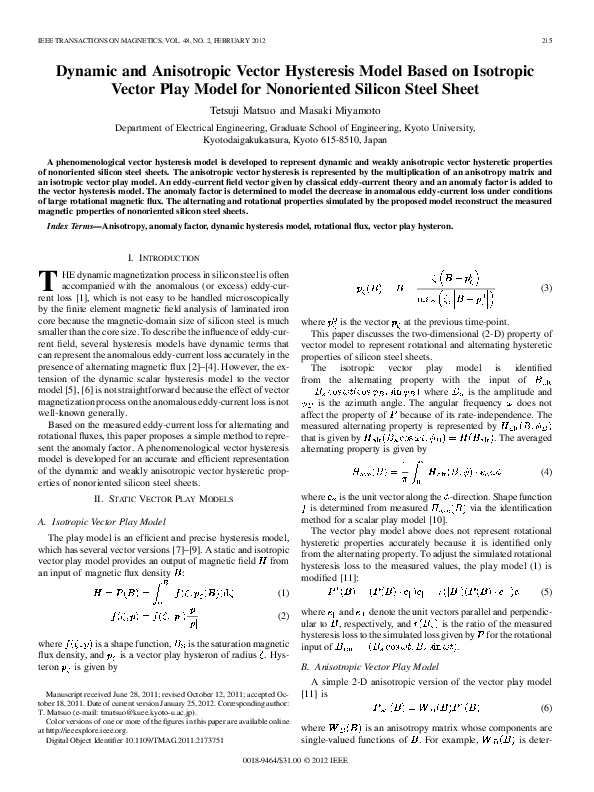 (PDF) Dynamic and Anisotropic Vector Hysteresis Model Based on ...