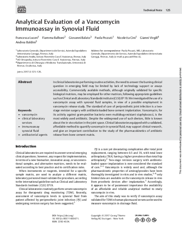 (PDF) Analytical Evaluation of a Vancomycin Immunoassay in Synovial Fluid