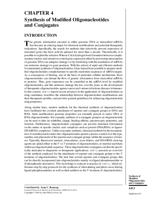 (PDF) Synthesis of Modified Oligonucleotides and Conjugates