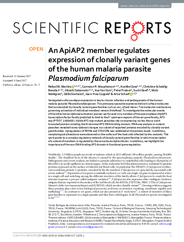 (PDF) An ApiAP2 member regulates expression of clonally variant genes ...