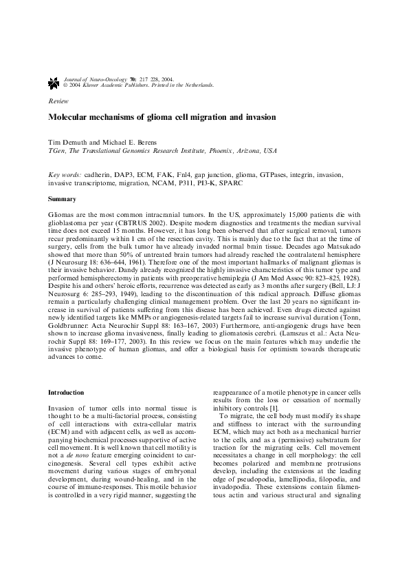 (PDF) Molecular Mechanisms of Glioma Cell Migration and Invasion