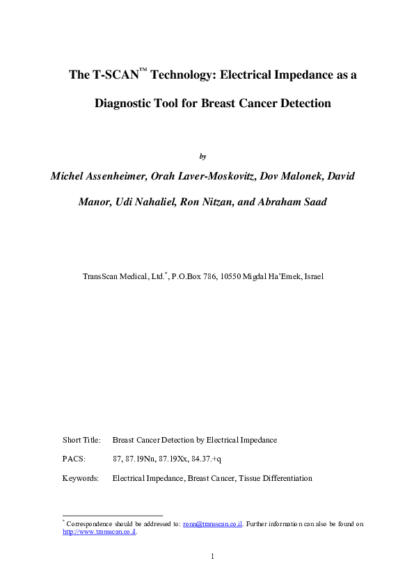 (PDF) The T-SCAN TM technology: electrical impedance as a diagnostic ...
