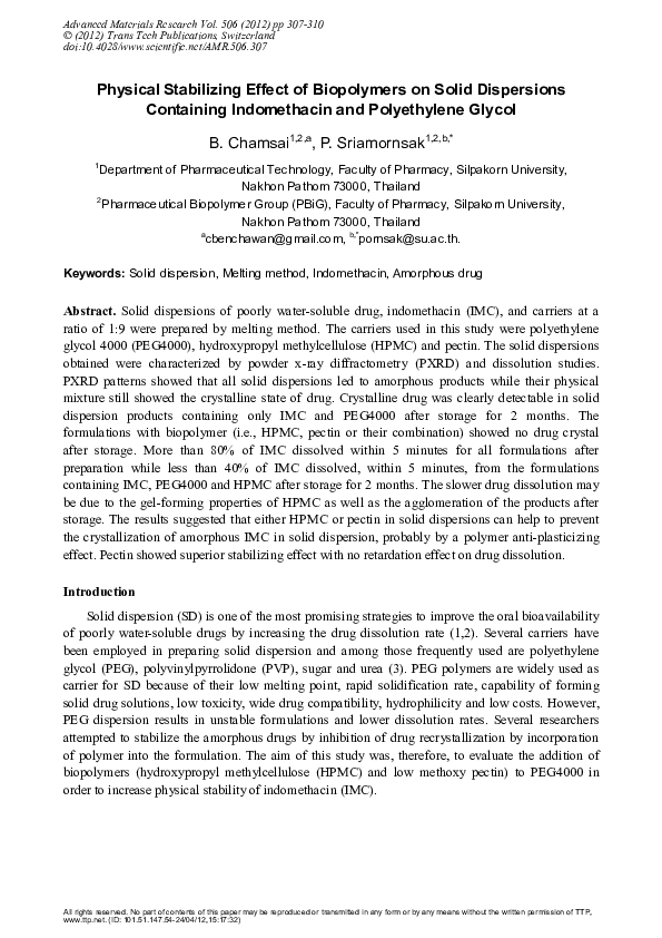(PDF) Physical Stabilizing Effect of Biopolymers on Solid Dispersions ...