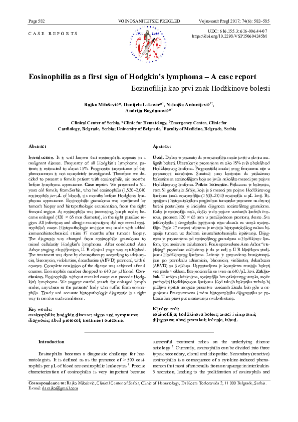 (PDF) Eosinophilia as a first sign of Hodgkin´s lymphoma: A case report