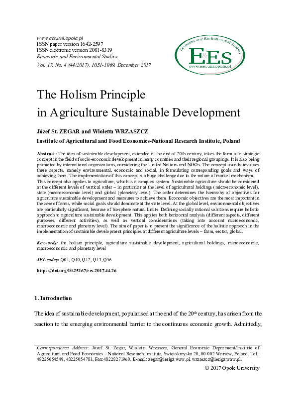 (PDF) The Holism Principle in Agriculture Sustainable Development
