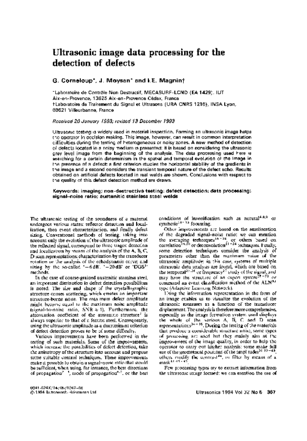 (PDF) Ultrasonic image data processing for the detection of defects