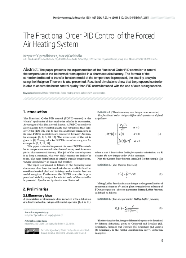 (PDF) The Fractional Order PID Control of the Forced Air Heating System
