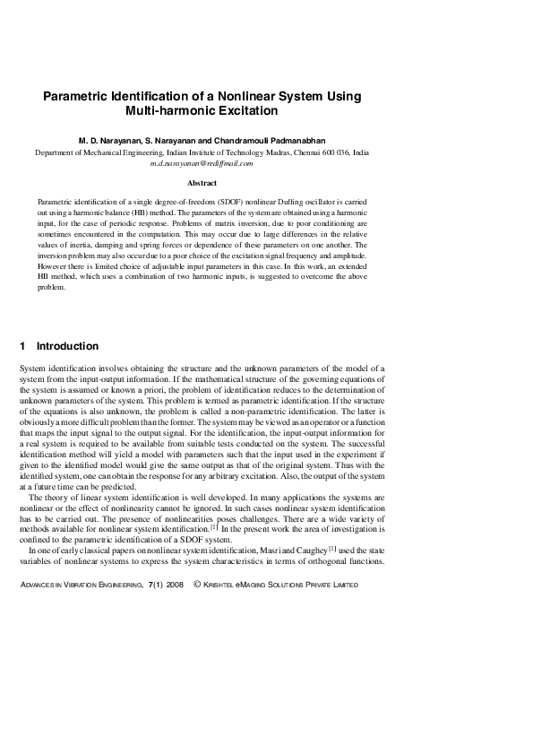 (PDF) Parametric identification of nonlinear systems using multiple trials
