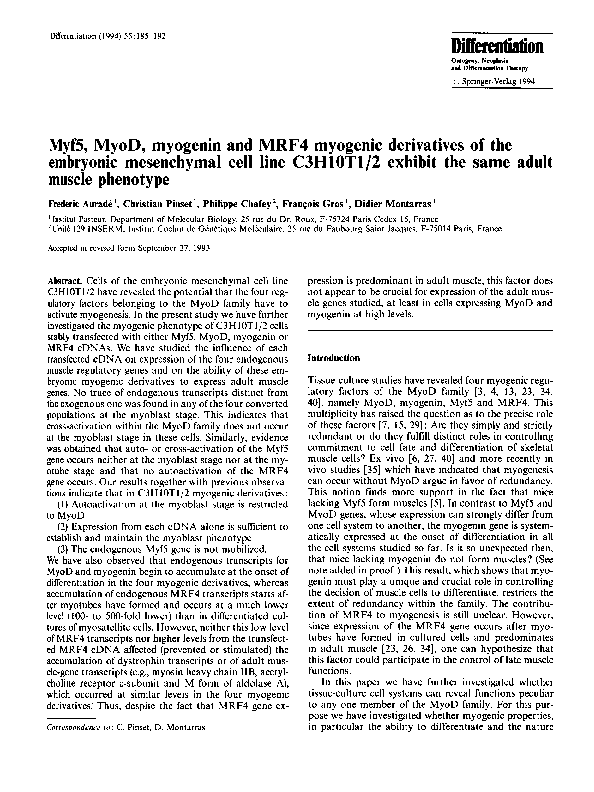 (PDF) Myf5, MyoD, myogenin and MRF4 myogenic derivatives of the ...