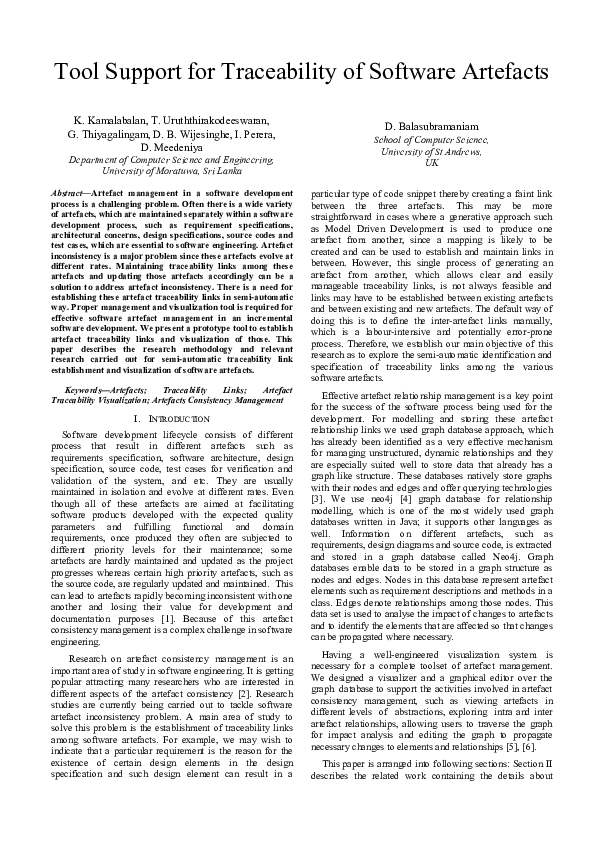 (PDF) Tool support for traceability of software artefacts