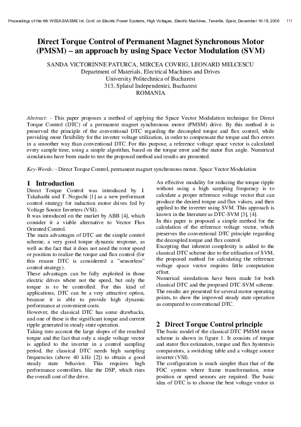 (PDF) Direct Torque Control of Permanent Magnet Synchronous Motor (PMSM ...