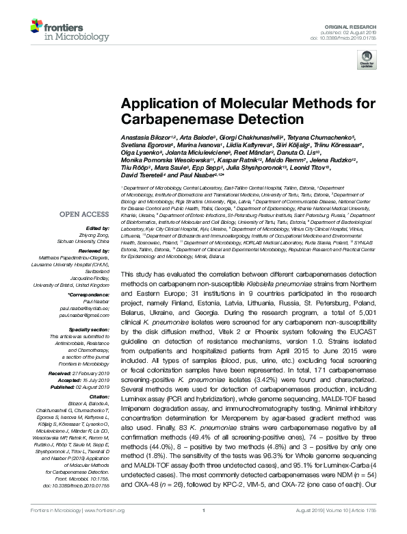 (PDF) Application of Molecular Methods for Carbapenemase Detection