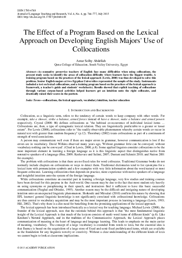 (PDF) The Effect of a Program Based on the Lexical Approach on ...